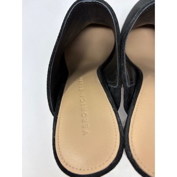 Veronica Beard Maren Platform Suede Mules Womens Size 7.5 Black Stacked Heel - Picture 5 of 7